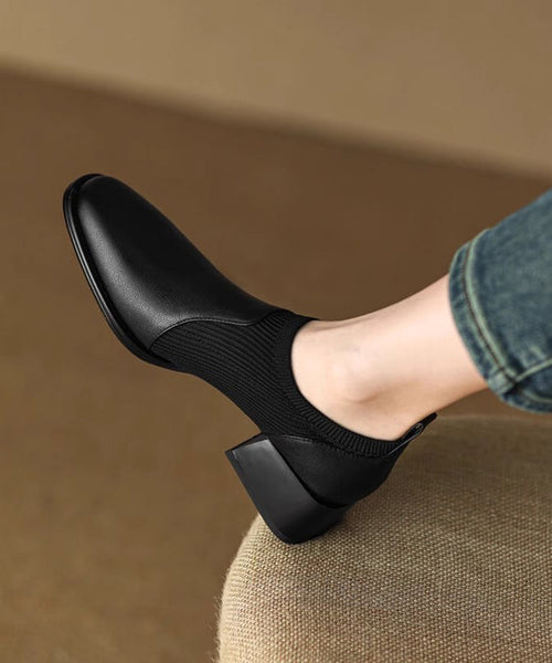 Black Splicing Chunky Heel Cowhide Leather Penny Loafers AP1005 shoe-GGX240905