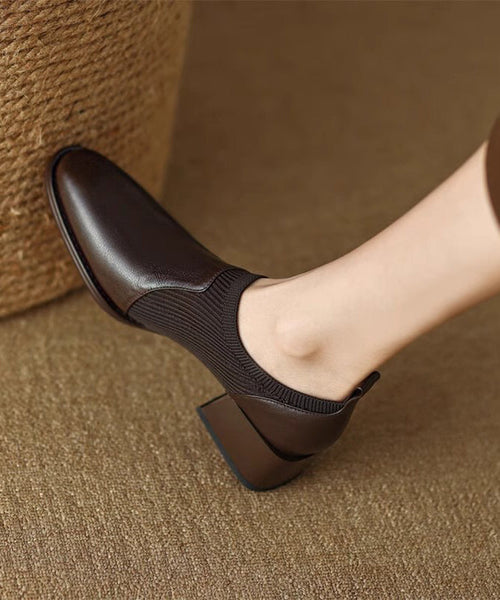 Black Splicing Chunky Heel Cowhide Leather Penny Loafers AP1005 shoe-GGX240905