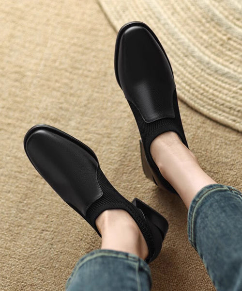 Black Splicing Chunky Heel Cowhide Leather Penny Loafers AP1005 shoe-GGX240905