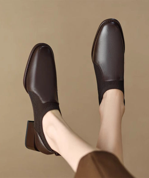 Black Splicing Chunky Heel Cowhide Leather Penny Loafers AP1005 shoe-GGX240905