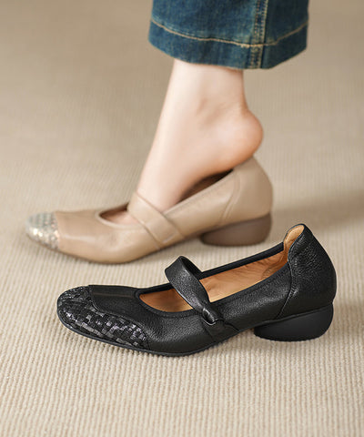 Sheepskin Comfortable Shoes Splicing Chunky Black FashionChic