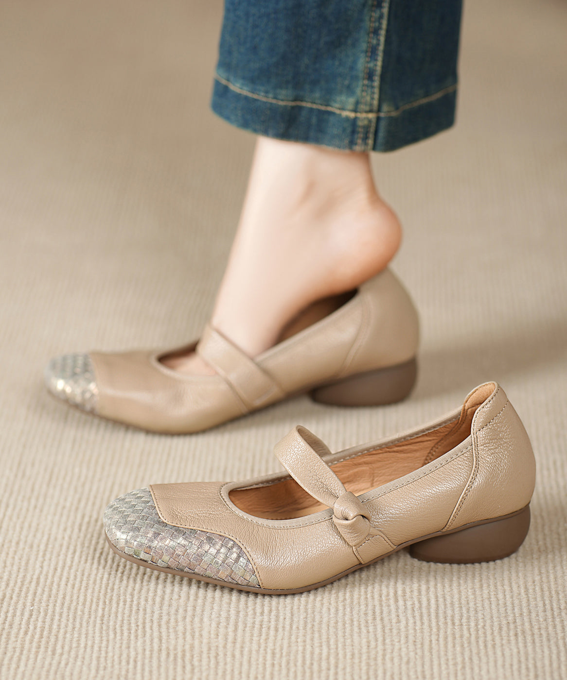 Sheepskin Comfortable Shoes Splicing Chunky Black FashionChic