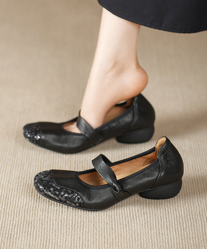 Sheepskin Comfortable Shoes Splicing Chunky Black FashionChic