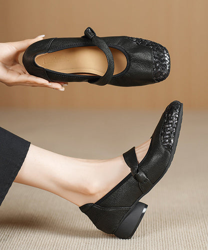 Sheepskin Comfortable Shoes Splicing Chunky Black FashionChic