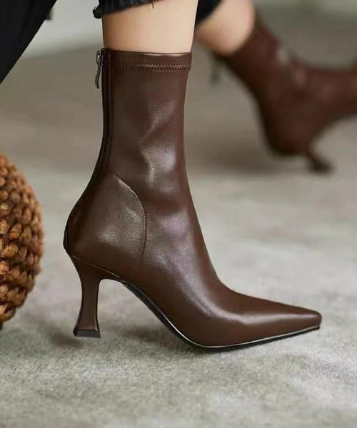 Black Splicing High Heel Boots Pointed Toe Zippered OM010 ABC