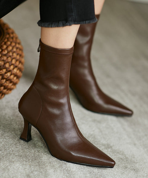 Black Splicing High Heel Boots Pointed Toe Zippered OM010 ABC