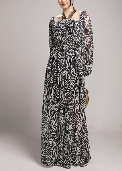 Black Square Collar Tie Lace Chiffon Jumpsuits Fall AY1049 JDML-240829