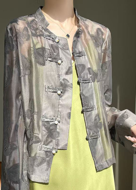 Black Stand Collar Thin Silk Shirt Long Sleeve AB1052 Genistyle Shop