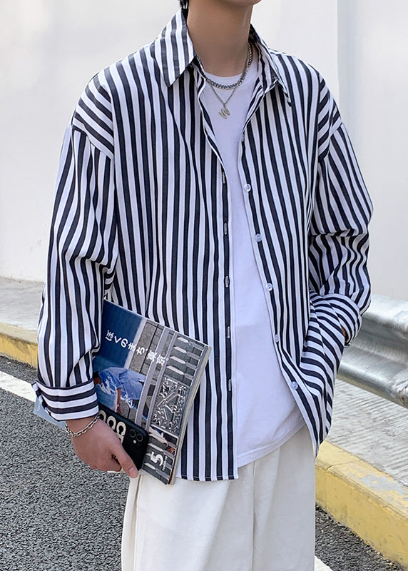 Striped Peter Black Pan Spring Button Men's Collar Cotton Shirts FashionChic