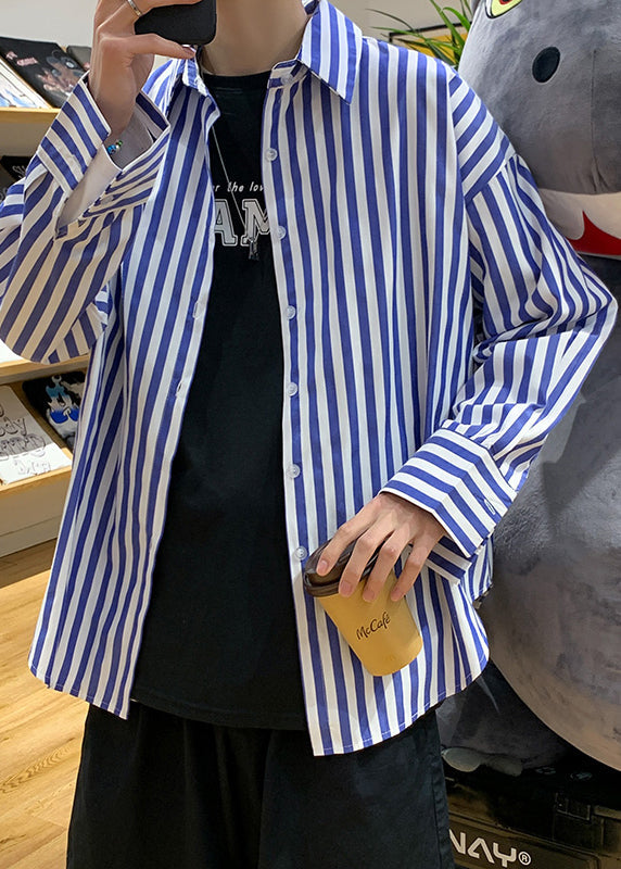 Striped Peter Black Pan Spring Button Men's Collar Cotton Shirts FashionChic