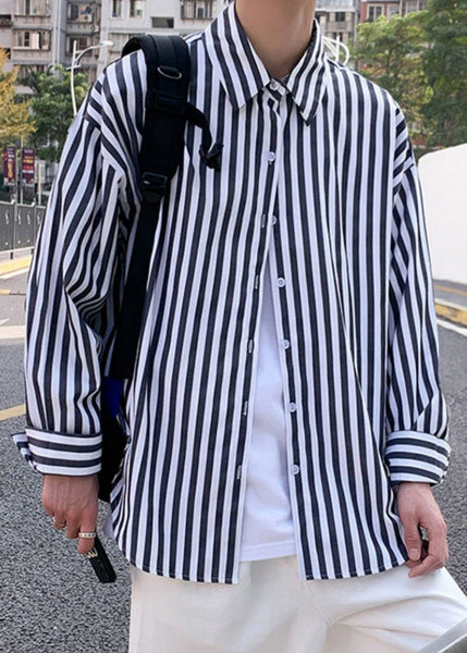 Striped Peter Black Pan Spring Button Men's Collar Cotton Shirts FashionChic