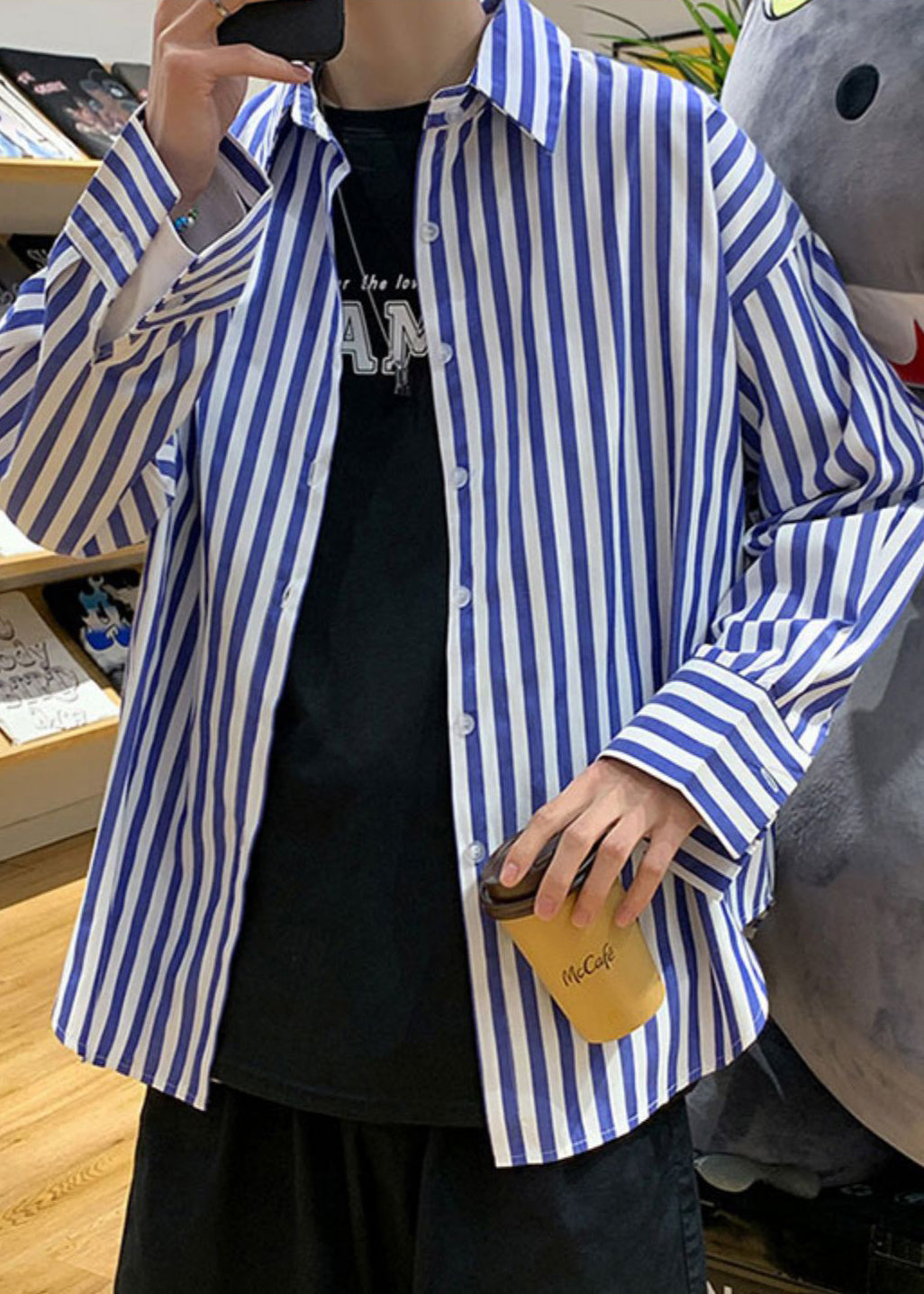 Striped Peter Black Pan Spring Button Men's Collar Cotton Shirts FashionChic