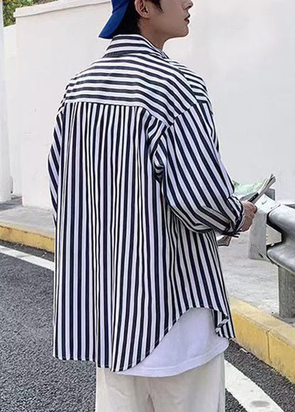 Striped Peter Black Pan Spring Button Men's Collar Cotton Shirts FashionChic