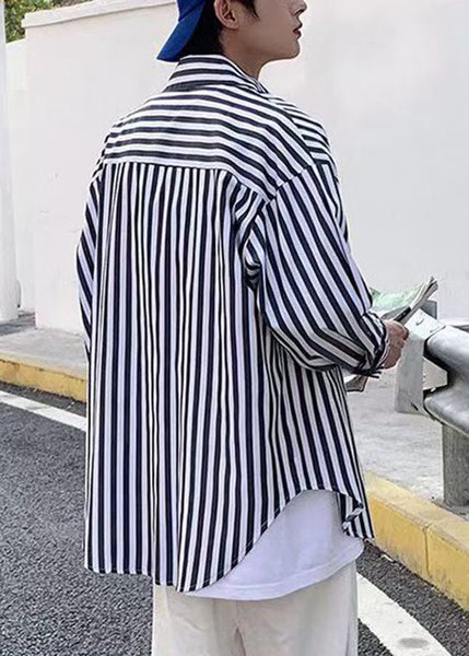 Striped Peter Black Pan Spring Button Men's Collar Cotton Shirts FashionChic