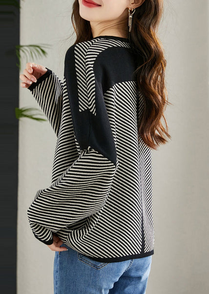 Oversized Black Sleeve Batwing Shirt Knit Striped FashionChic