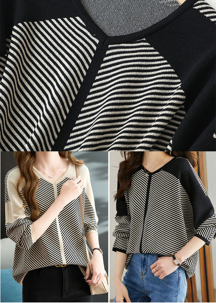 Oversized Black Sleeve Batwing Shirt Knit Striped FashionChic