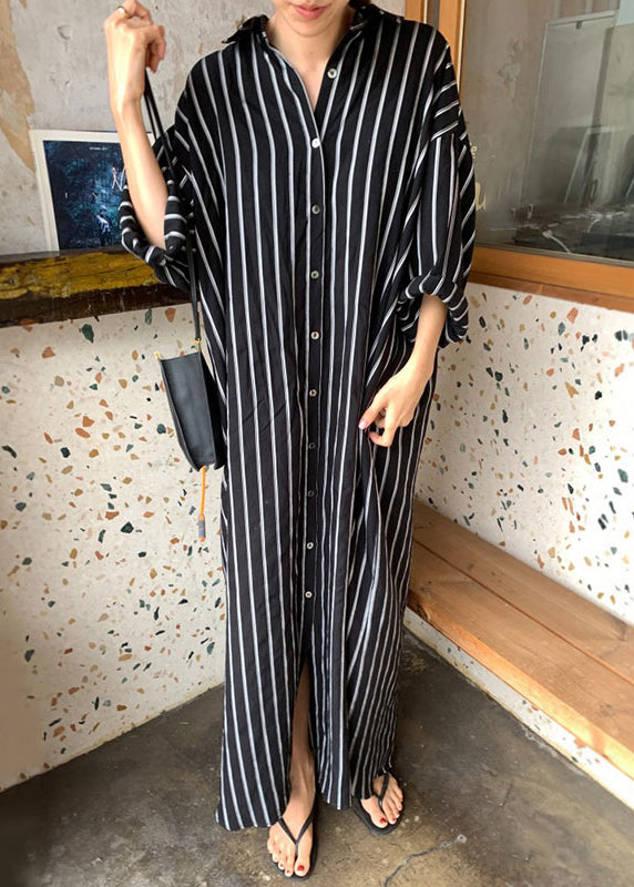 Black Striped Long Shirts Dresses Long Sleeve GH1046 Ada Fashion