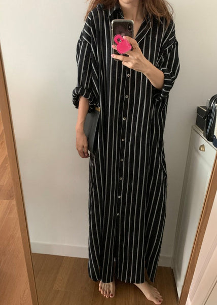 Black Striped Long Shirts Dresses Long Sleeve GH1046 Ada Fashion
