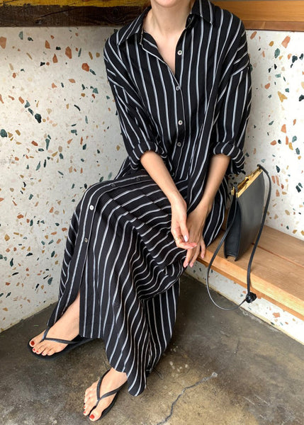 Black Striped Long Shirts Dresses Long Sleeve GH1046 Ada Fashion