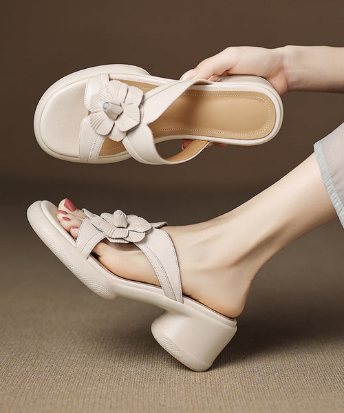 Slide Floral Sandals Suede Peep Toe Splicing Black FashionChic