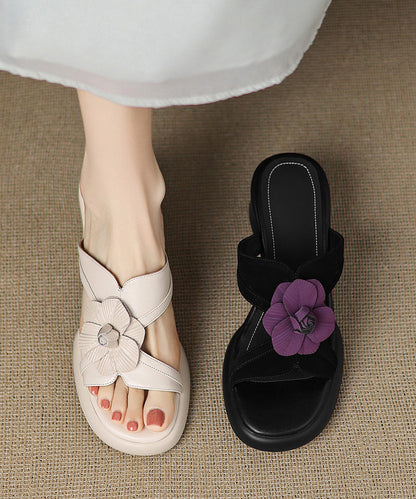 Slide Floral Sandals Suede Peep Toe Splicing Black FashionChic