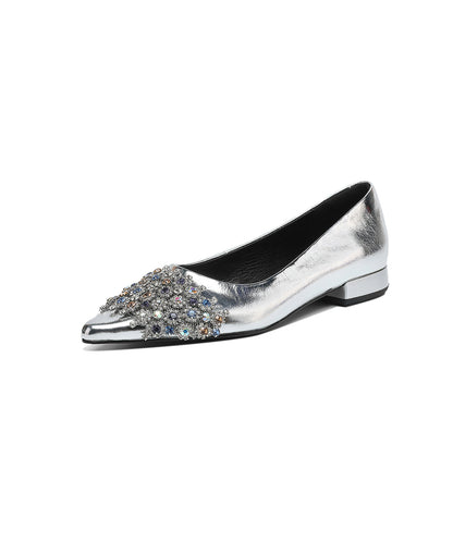 Black Flats Toe Zircon Pointed Unique Suede Splicing FashionChic