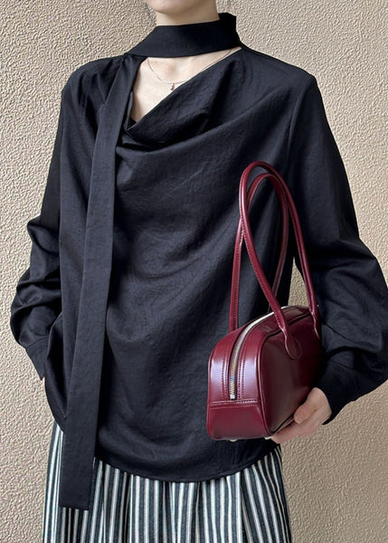 ShirtTops Long Black Sleeve Asymmetrical T FashionChic