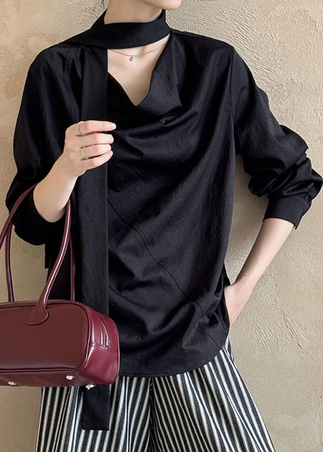 ShirtTops Long Black Sleeve Asymmetrical T FashionChic
