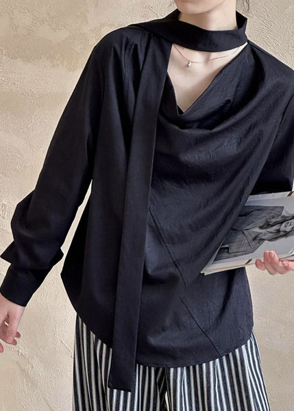 ShirtTops Long Black Sleeve Asymmetrical T FashionChic