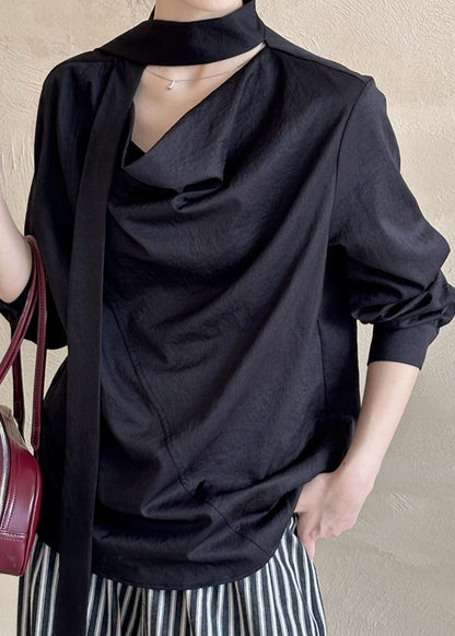 ShirtTops Long Black Sleeve Asymmetrical T FashionChic