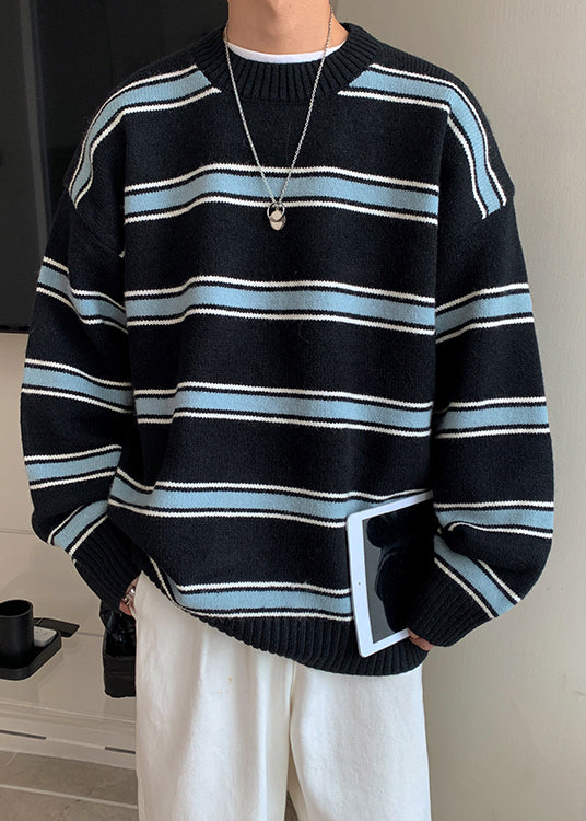 Black Thick Loose Knit Winter Mens Sweaters O Neck QF040 MENSW241016