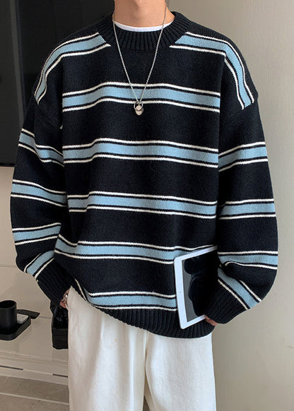 Black Thick Loose Knit Winter Mens Sweaters O Neck QF040 MENSW241016