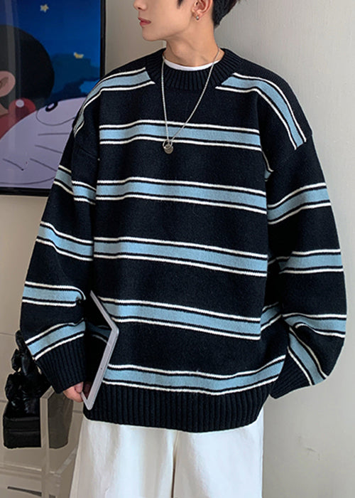 Black Thick Loose Knit Winter Mens Sweaters O Neck QF040 MENSW241016