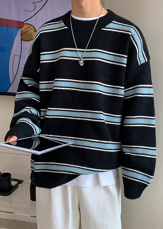 Black Thick Loose Knit Winter Mens Sweaters O Neck QF040 MENSW241016