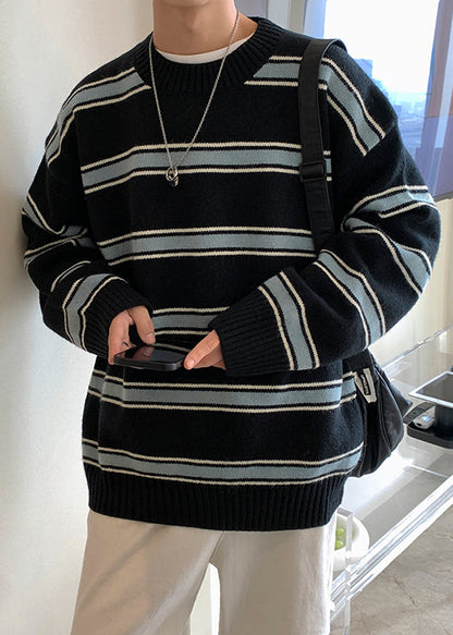 Black Thick Loose Knit Winter Mens Sweaters O Neck QF040 MENSW241016