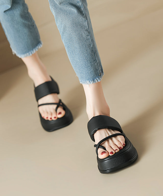 Black Thong Sandals Platform Faux Leather Fashion Splicing OI007 shoe-LT240801