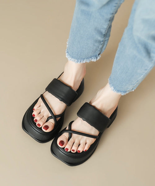 Black Thong Sandals Platform Faux Leather Fashion Splicing OI007 shoe-LT240801