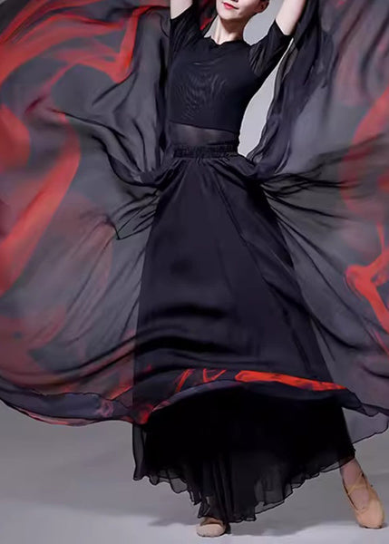 Layered A Line Silk Dye Black Skirt Tie FashionChic