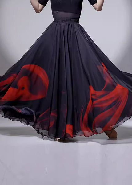 Layered A Line Silk Dye Black Skirt Tie FashionChic