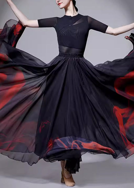 Layered A Line Silk Dye Black Skirt Tie FashionChic