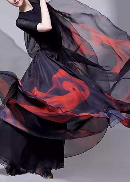 Layered A Line Silk Dye Black Skirt Tie FashionChic