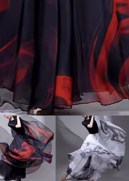 Layered A Line Silk Dye Black Skirt Tie FashionChic