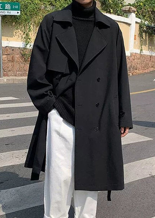 Black Tie Waist Cotton Mens Trench Coat Notched Spring YQ019 ABC