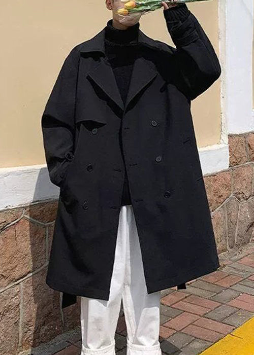 Black Tie Waist Cotton Mens Trench Coat Notched Spring YQ019 ABC