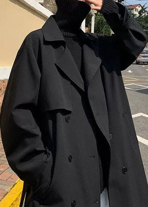 Black Tie Waist Cotton Mens Trench Coat Notched Spring YQ019 ABC