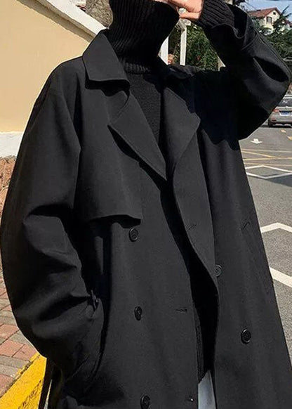 Black Tie Waist Cotton Mens Trench Coat Notched Spring YQ019 ABC