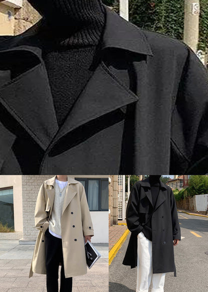 Black Tie Waist Cotton Mens Trench Coat Notched Spring YQ019 ABC