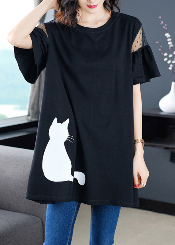 Short Shirt Sleeve Tulle Patchwork Black FashionChic