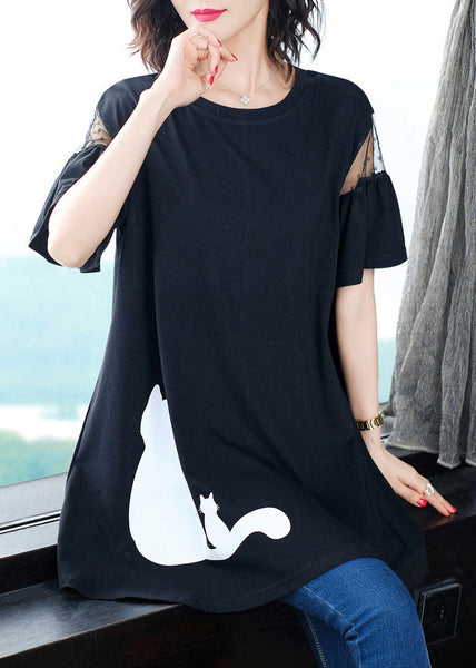 Short Shirt Sleeve Tulle Patchwork Black FashionChic