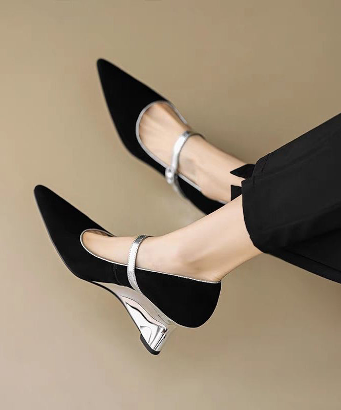 Heels Shoes Strap Black Fitted Wedge Buckle Suede Splicing FashionChic